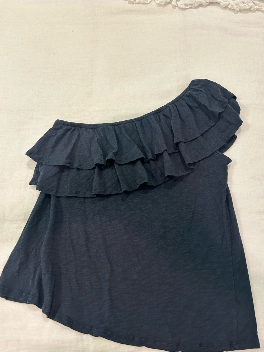 ba&sh Navy One-Shoulder Ruffle Top - Picture 2 of 5